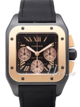 Cartier Santos 100 Carbon Black Dial Leather Strap