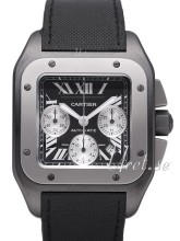 Cartier Santos 100 Carbon Black Dial Leather Strap