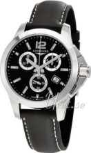 Longines Conquest Black Dial Leather Strap Black