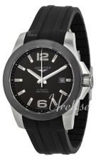 Longines Conquest Ceramic Bezel Black Dial Rubber Strap