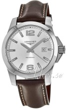 Longines Conquest Silver Dial Leather Strap Brown