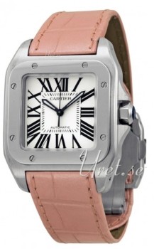 Cartier Santos 100 Silver Dial Pink Leather Cartier Santos 100 Silver Dial Pink Leather