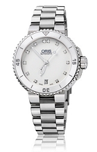 Oris Divers Aquis Date Diamonds Valkoinen/Ter�s �36 mm