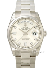 Rolex Day-Date Silver Diamond Dial White Gold Oyster Bracelet