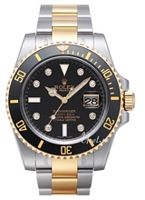 Rolex Submariner Gold/Steel Black Dial Ceramic Bezel Diamond Ind